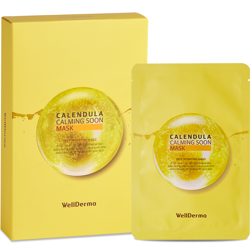 WELLDERMA] НАБОР Тканевая маска для лица КАЛЕНДУЛА Calendula Calming Soon  Mask, 10 шт * 30 мл купить оптом на ICONMARKET