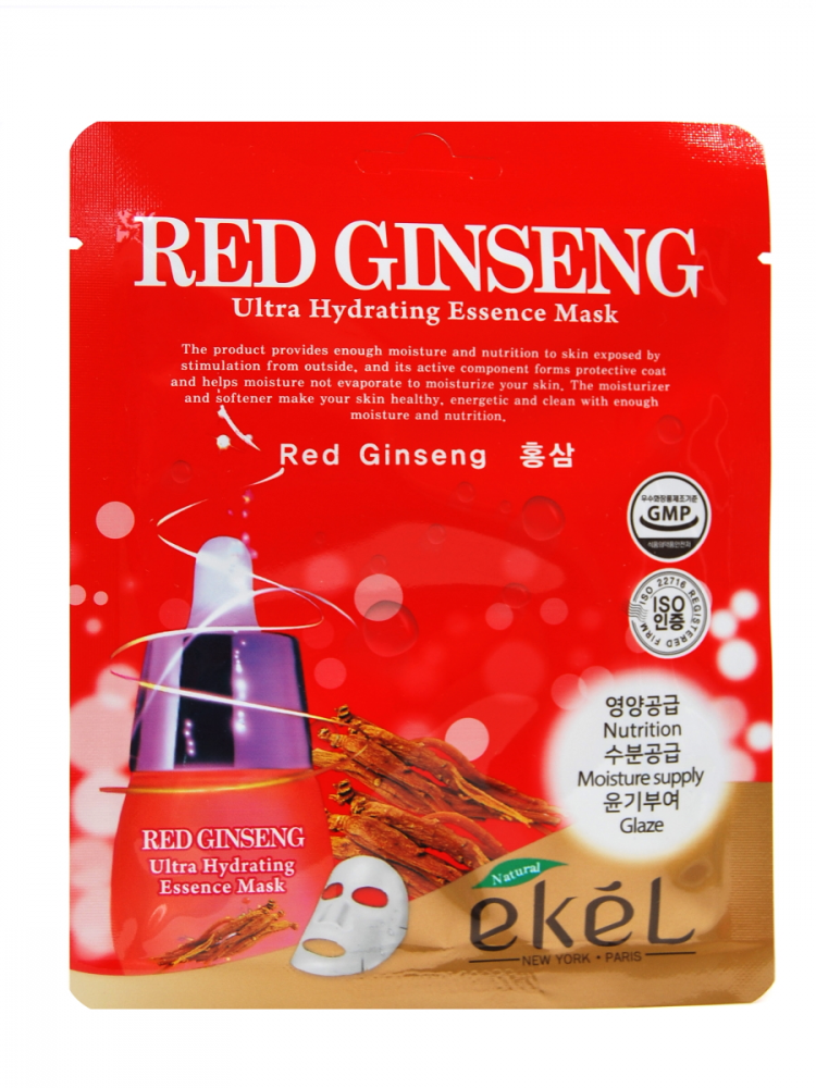 [EKEL] Маска для лица тканевая КРАСНЫЙ ЖЕНЬШЕНЬ Red Ginseng Ultra Hydrating Essence Mask, 25мл