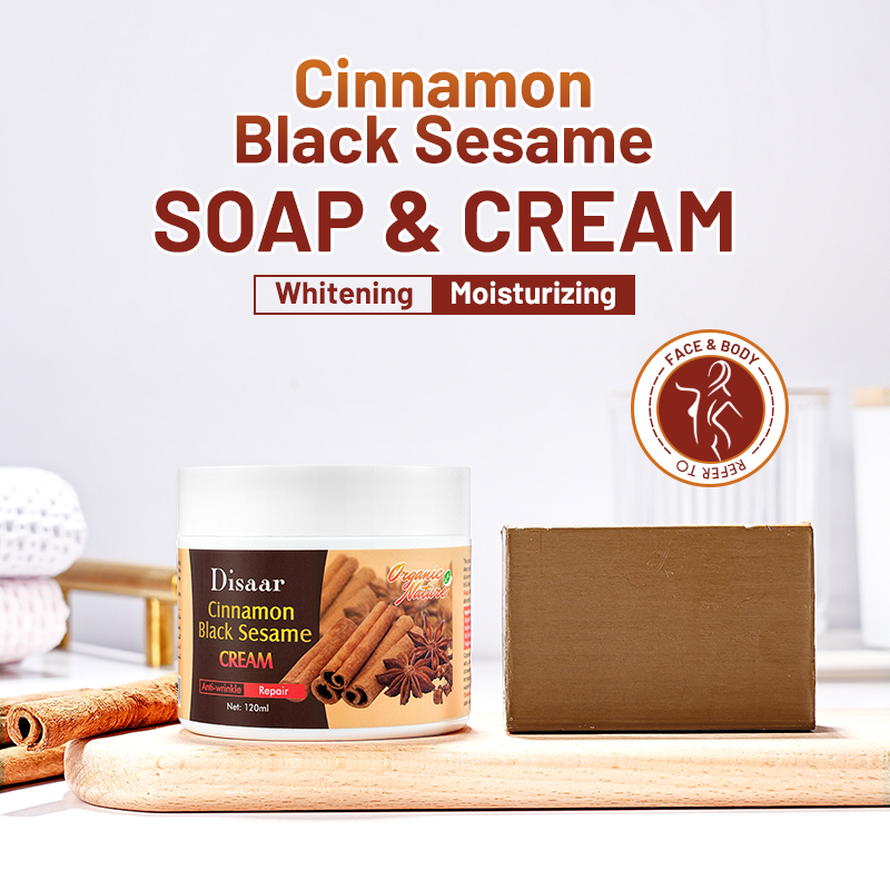 [DISAAR] Мыло для лица и тела КОРИЦА И ЧЁРНЫЙ КУНЖУТ выравнивающее тон Cinnamon&Black Sesame Whitening Soap, 120 гр