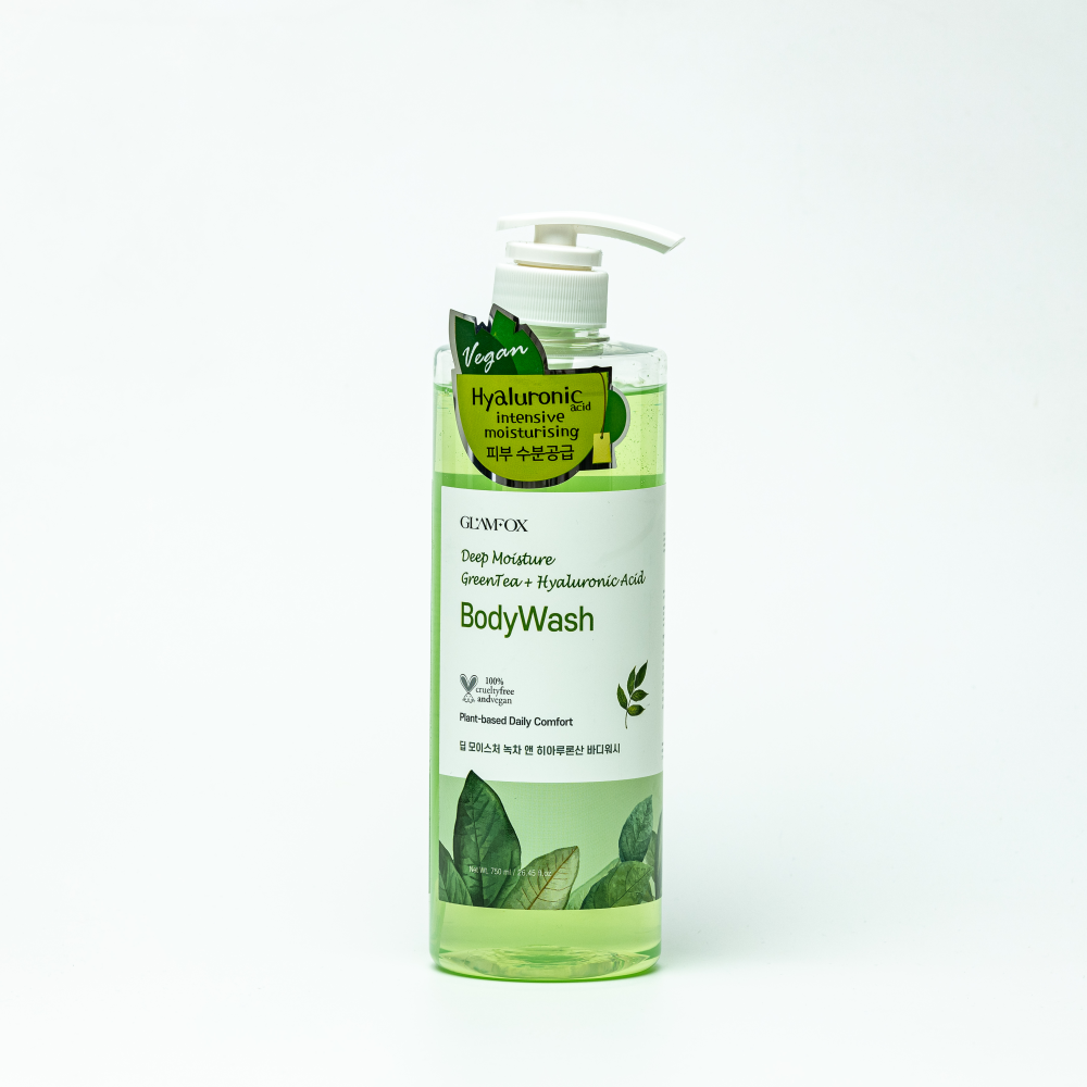 [GLAMFOX] Гель для душа ЗЕЛЕНЫЙ ЧАЙ для чувствительной кожи Deep Moisture Green Tea Hyaluronic Acid  Body Wash, 750 мл