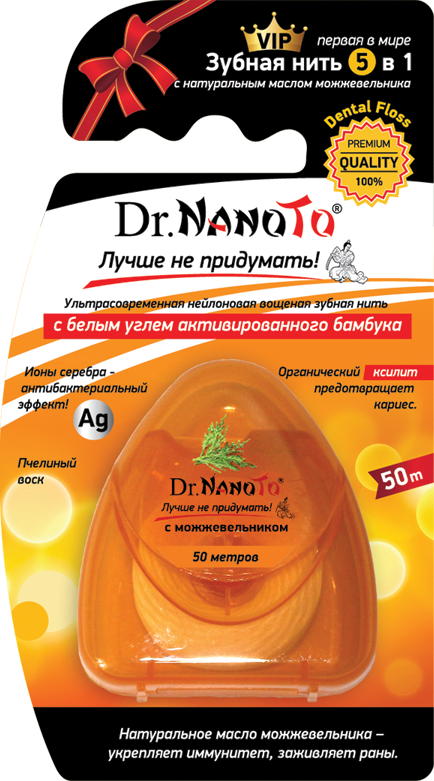 [DR. NANOTO] Зубная нить 5 в 1 МОЖЖЕВЕЛЬНИК Dr.NanoTo, 1 шт. x 50 м