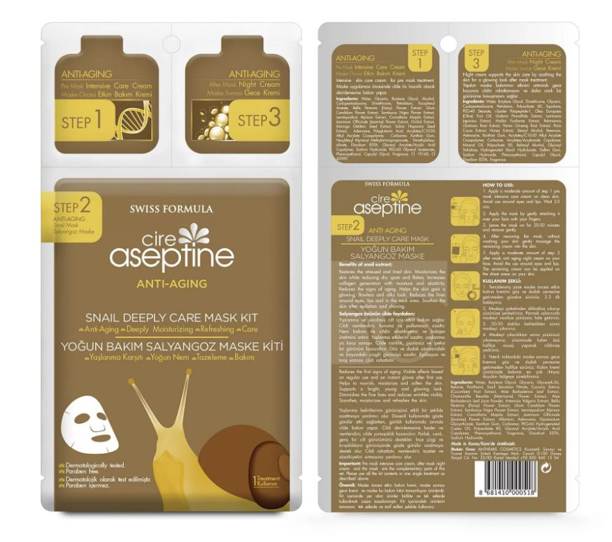 [CIRE ASEPTIN] Маска для глубокой очистки лица трехэтапная СЕКРЕТ УЛИТКИ 3 Step Snail Deeply Care Mask Kit, 25,5 мл