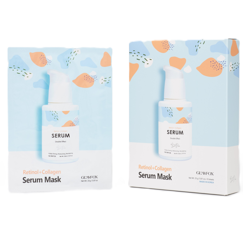 [GLAMFOX] НАБОР Маска тканевая для лица РЕТИНОЛ И КОЛЛАГЕН Double Effect Retinol Collagen Serum Mask, 10 шт*23