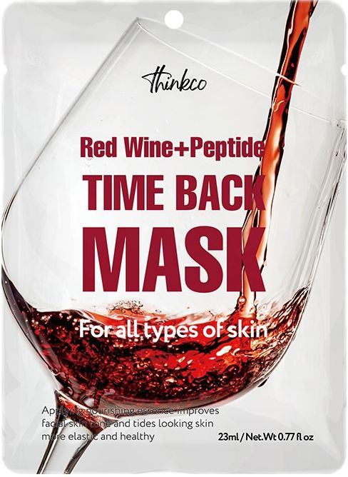 [THINKCO] Маска для лица тканевая ЭКСТРАКТ КРАСНОГО ВИНА И ПЕПТИДЫ Red Wine + Peptide Time Back Mask Pack, 23 мл