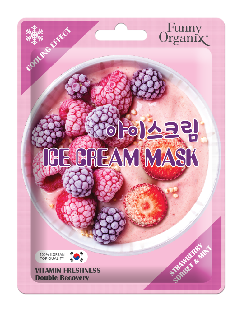 [FUNNY ORGANIX] Маска-мороженое для лица охлаждающая МОРОЗНАЯ СВЕЖЕСТЬ Strawberry Sorbet & Mint Ice Cream Mask, 22 г