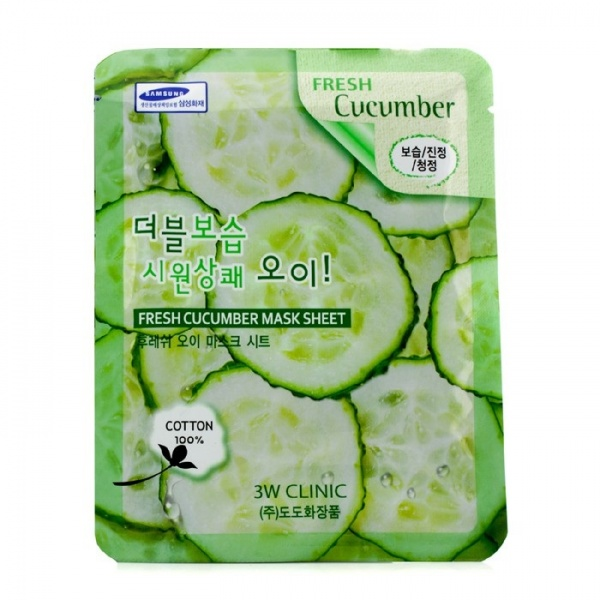 [3W CLINIC] Тканевая маска для лица ОГУРЕЦ Fresh Cucumber Mask Sheet, 1 шт