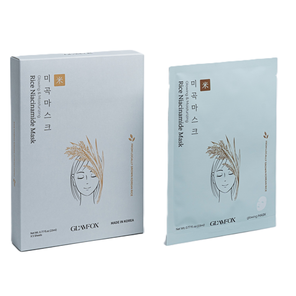 [GLAMFOX] НАБОР Маска тканевая для лица увлажняющая НИАЦИНАМИД И ЭКСТРАКТ РИСОВЫХ ОТРУБЕЙ Rice Niacinamide Mas