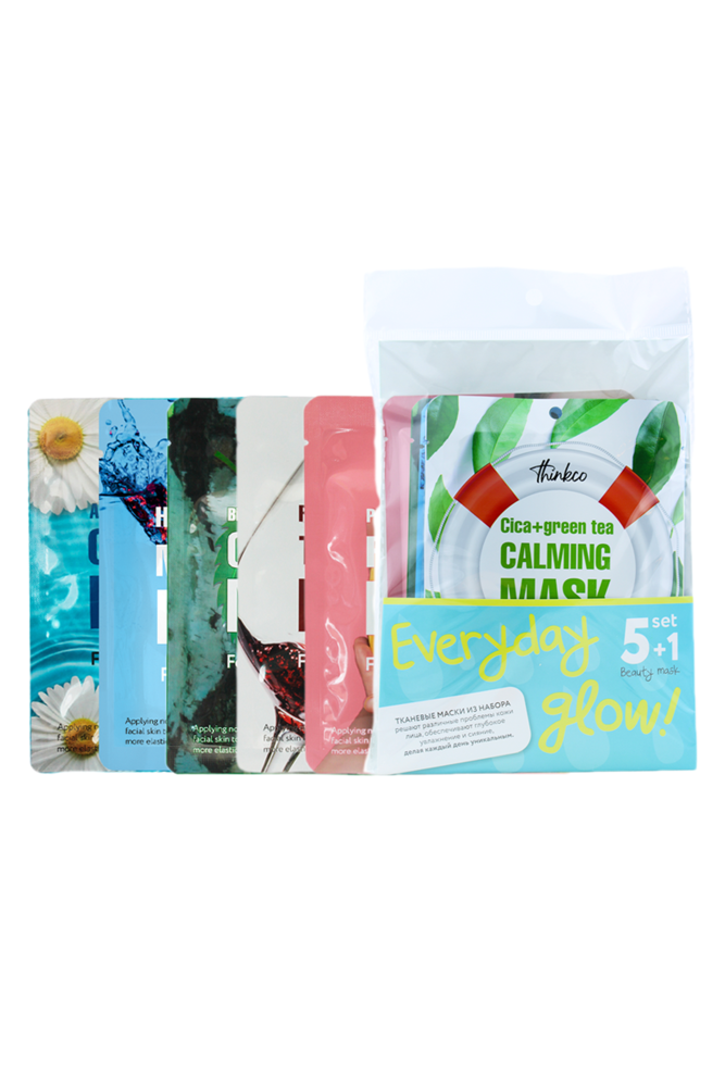 [THINKCO] НАБОР Масок для лица тканевых РОВНЫЙ ТОН Every Glow Set 5+1, 6 шт*23 мл