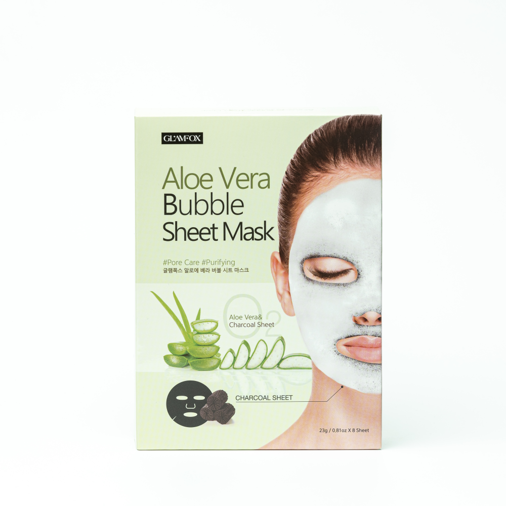 [GLAMFOX] НАБОР Маска для лица кислородная тканевая АЛОЭ Aloe Bubble Cleansing Mask, 8 шт*23 шт